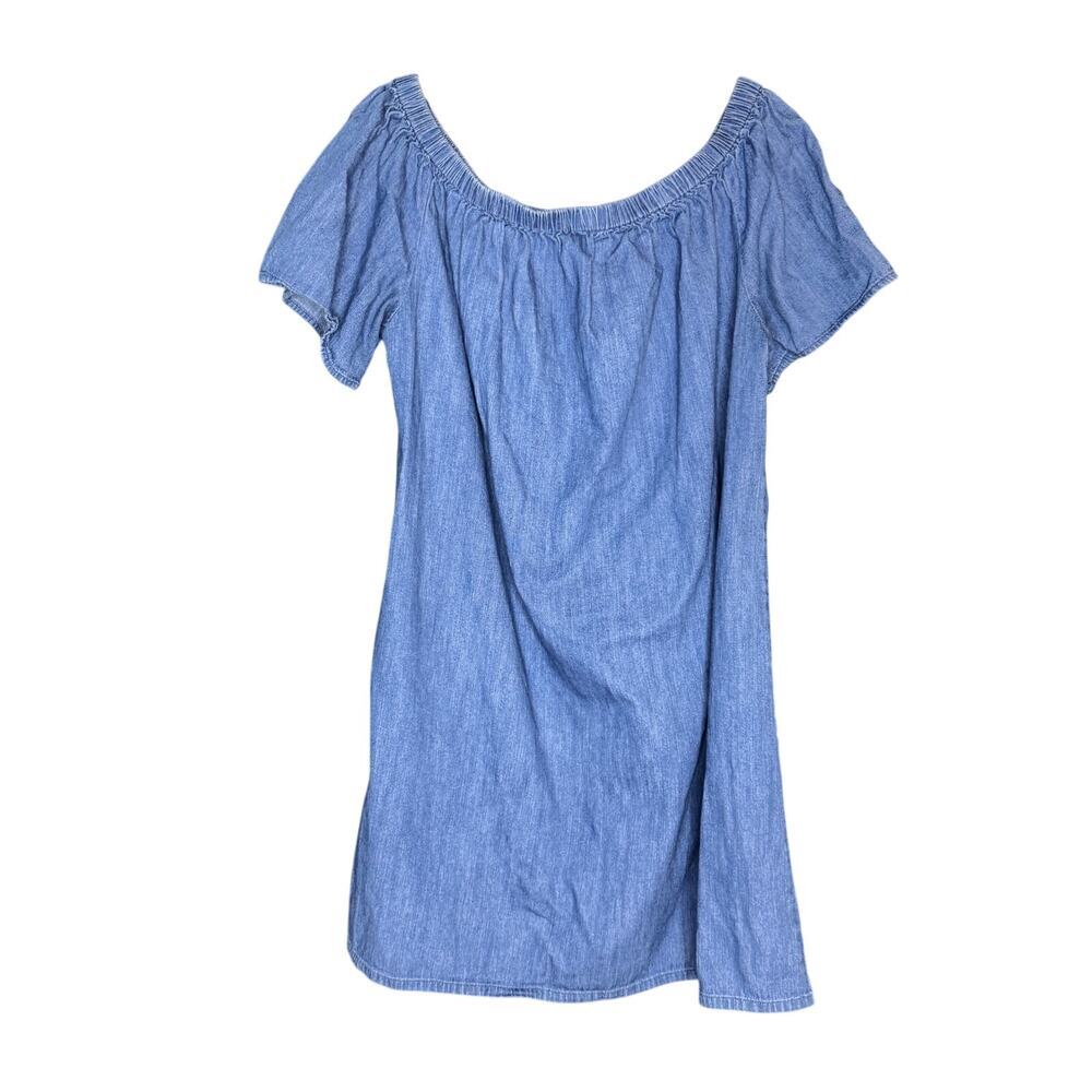 Merona XXL Chambray Off Shoulder Dress Blue 100% Cotton Peasant Boho Mini